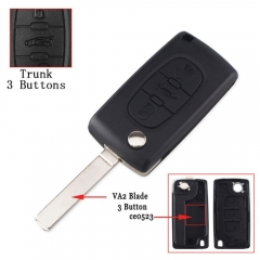 3BTN Flip Key Shell For Citroen And Peugeot VA2 Blade(0523/TRUCK  BTN)