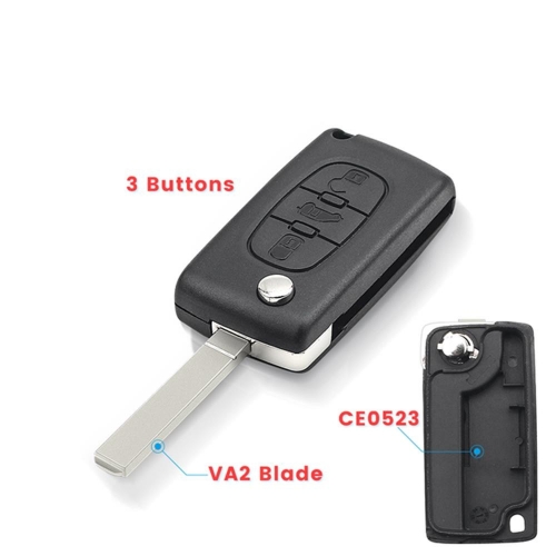 3BTN Flip Key Shell For Citroen And Peugeot VA2 Blade(0523/VAN BTN)