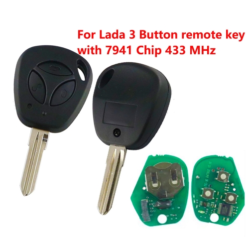 3 Buttons Remote Car Key For Lada 433 MHz PCF7941 Chip