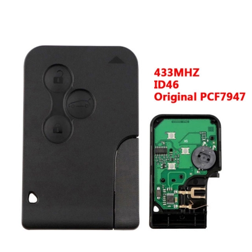 3 Button Smart Key Card 433Mhz ID46 PCF7947 Chip For Renault Megane 2 3 Scenic Grand 2003-2008