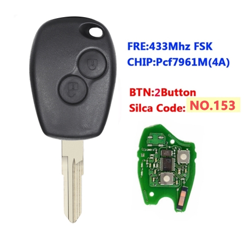 2 Button Remote Car Key 433mhz With PCF7961M/4A Chip With NO.153 Blade Round Button