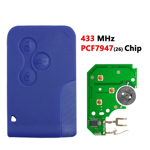 No Logo Blue 3 Button Smart Key Card 433Mhz ID46 PCF7926 Chip For Renault Megane 2 3 Scenic Grand 2003-2008