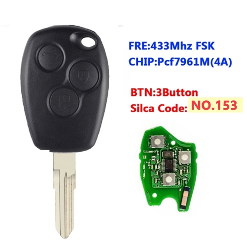 3 Button Remote Car Key 433mhz With PCF7961M/4A Chip With NO.153 Blade Round Button