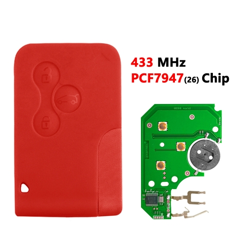 No Logo Red 3 Button Smart Key Card 433Mhz ID46 PCF7926 Chip For Renault Megane 2 3 Scenic Grand 2003-2008