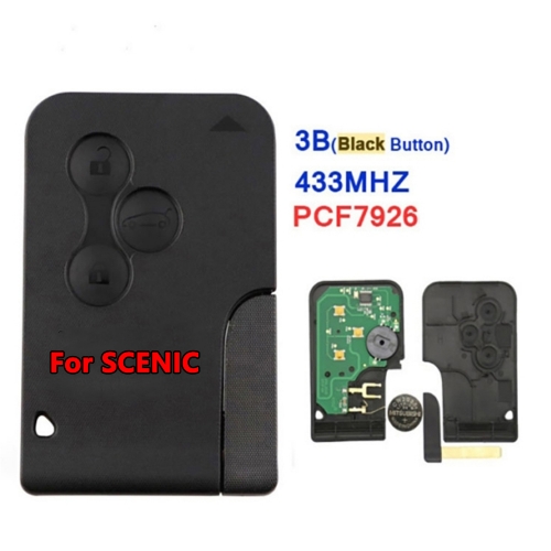 3 Button Smart Key Card 433Mhz ID46 PCF7926 Chip For Renault Scenic With Logo