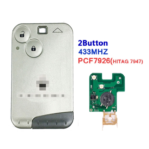 2 Button Smart Key Card 433Mhz ID46 PCF7926 Chip For Renault Laguna With Logo with Grey Blad