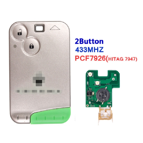 2 Button Smart Key Card 433Mhz ID46 PCF7926 Chip For Laguna Card With Logo With Green Blade