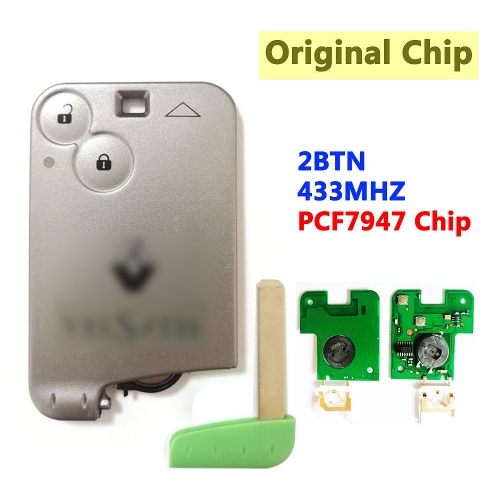2 Button Smart Key Card 433Mhz ID46 PCF7947 Chip For Renault Valatis With Logo with Green Blade