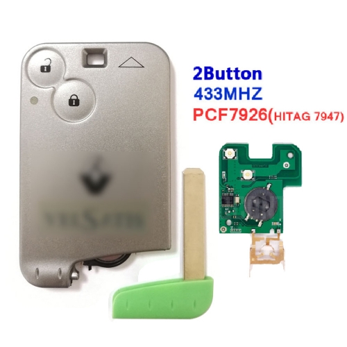 2 Button Smart Key Card 433Mhz ID46 PCF7926 Chip For Renault Valatis With Logo with Green Blade