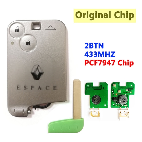 2 Button Smart Key Card 433Mhz ID46 PCF7947 Chip For Renault ESPACE With Logo with Green Blade