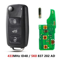 (5K0 837 202AD) 2 Button/3Button/3+1Button flip key 433mhz Id48 Chip For VW