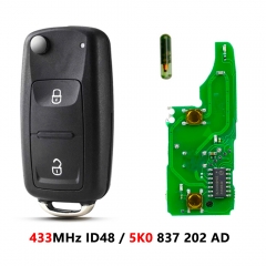 (5K0 837 202AD) 2 Button/3Button/3+1Button flip key 433mhz Id48 Chip For VW