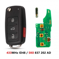 (5K0 837 202AD) 2 Button/3Button/3+1Button flip key 433mhz Id48 Chip For VW