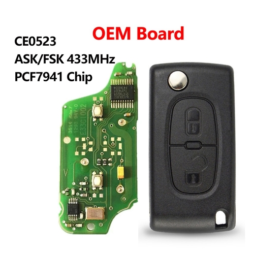 2 Buttons Car Remote Key For Peugeot for Citroen Smart Control ASK CE 0523 OEM Flip Control Key 433MHz PCF7941 Chip HU83/VA2 Blade  ASK/FSk real time