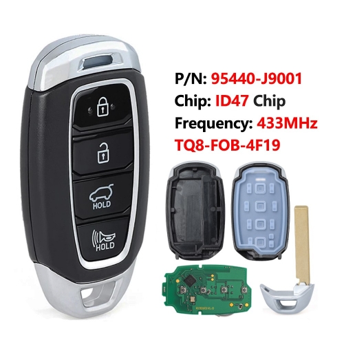 Smart Remote Key 433MHz NCF2951X / HITAG 3 / 47 for Hyundai Kona 2019 2020 2021 FCC ID: TQ8-FOB-4F19,P/N: 95440-J9001