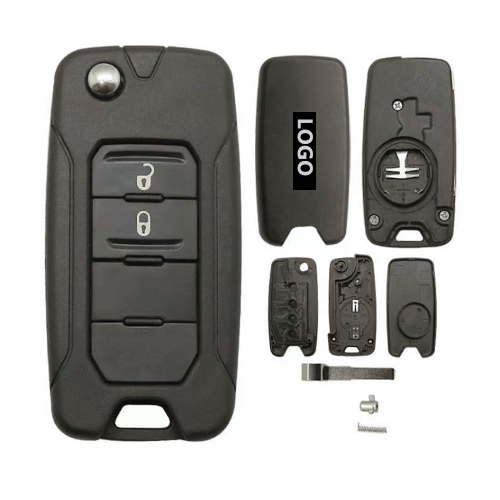 2 Buttons For Jeep Renegade 2015/6/7/8 Flip Remote Car Key Shell Case With Uncut SIP22 Blade Replacement With Logo
