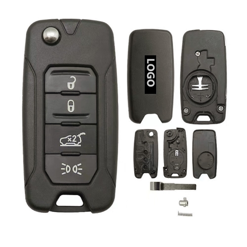 4 Buttons For Jeep Renegade 2015/6/7/8 Flip Remote Car Key Shell Case With Uncut SIP22 Blade Replacement With Logo