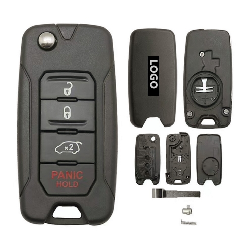 3+1B Buttons For Jeep Renegade 2015/6/7/8 Flip Remote Car Key Shell Case With Uncut SIP22 Blade Replacement With Logo