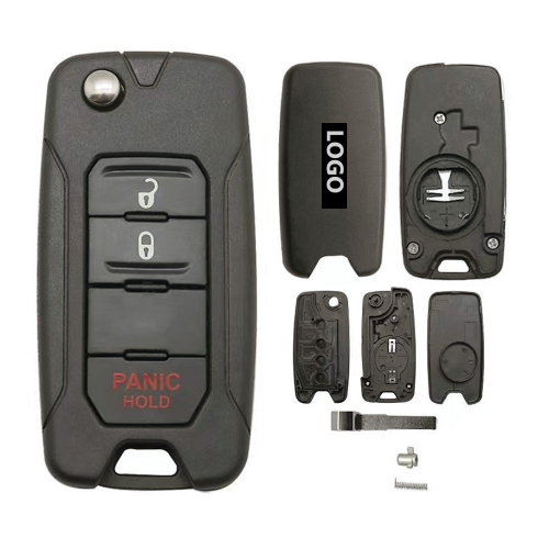 2+1 Buttons For Jeep Renegade 2015/6/7/8 Flip Remote Car Key Shell Case With Uncut SIP22 Blade Replacement With Logo