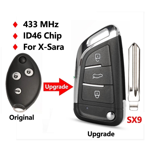 3 Buttons Modified Flip Remote Car Key 433MHz ID46 Chip Fob for Citroen X-Sara C3 C5 before 2009 With Uncut SX9 Blade