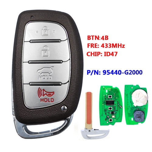 Smart Remote Key 4 Buttons 433MHz ID47 Chip For Hyundai  Ioniq 95440-G2000