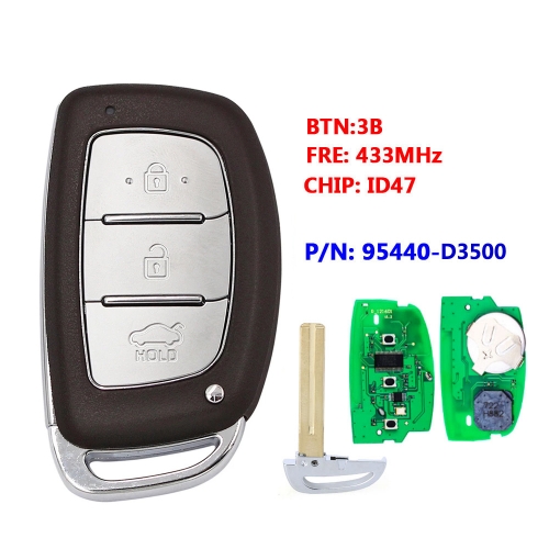 Smart Key Remote 3 Button 433MHz ID47 Chip For Hyundai 95440-D3500