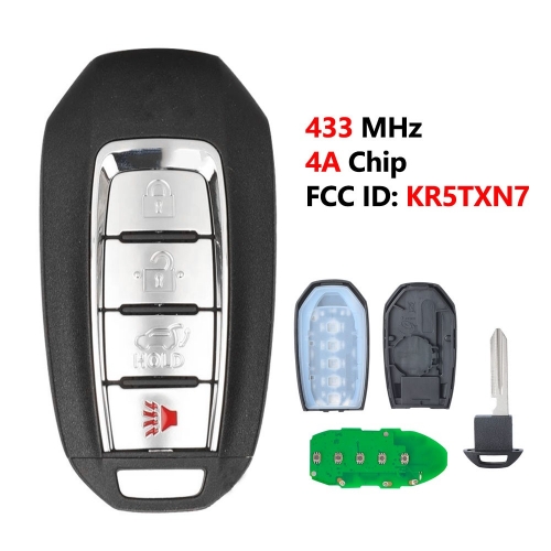 Car Remote Control Key For Infiniti XQ60 2019 2020 2021 4 BUTTONS FCCID KR5TXN7 4A Chip 433 FSK Replacement Promixity Card