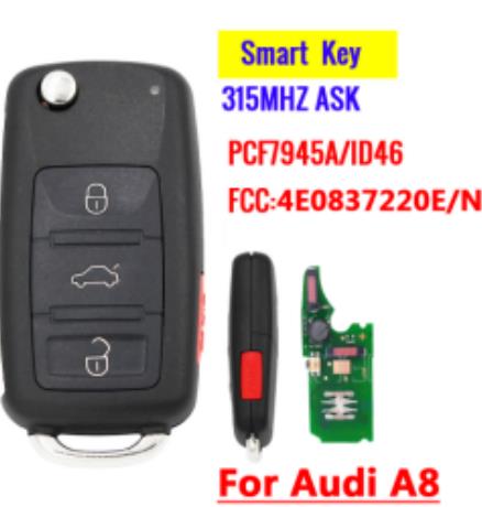 KeylessGo Full Smart Car Key 3+1 Button 315mhz/434mhz ID46 Chip Remote Flip Folding Auto Fob (1K0959753AA)