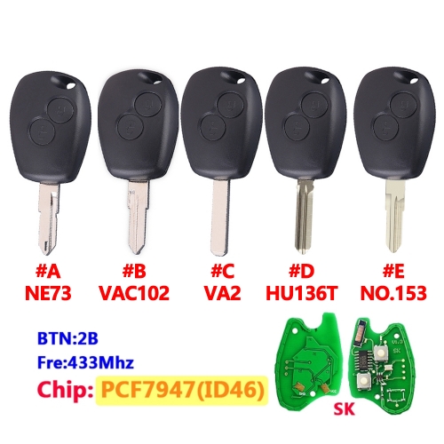 2 Button Remote Car Key 433mhz With PCF7947  Round Button