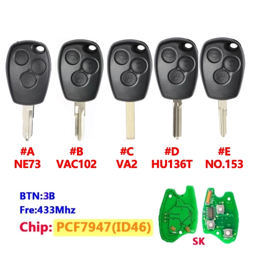 3 Button Remote Car Key 433mhz With PCF7947  Round Button