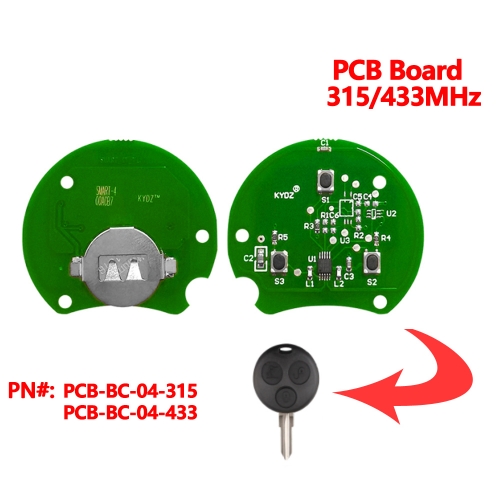 (315/433Mhz)3 Buttons Remote Key PCB Board for Benz SMART
