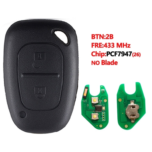 2 Button Remote Car Key 433mhz With Aftermarket PCF7947(26) Chip With/Without Blade for Renault