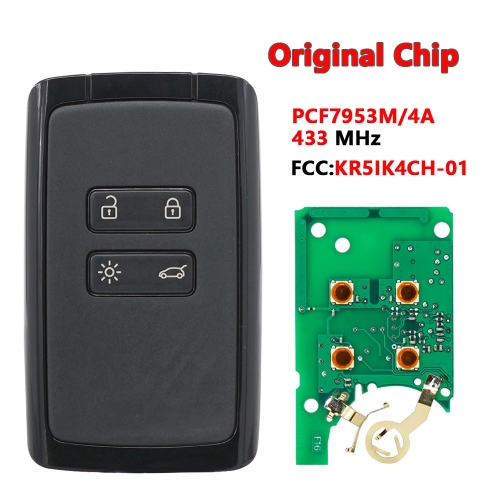 4 Button Card For Renault PCF7953/4A Chip 433MHZ Black Border