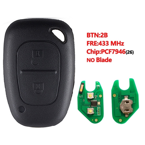2 Button Remote Car Key 433mhz With Aftermarket PCF7946(26) Chip With/without Blade For Renault Key