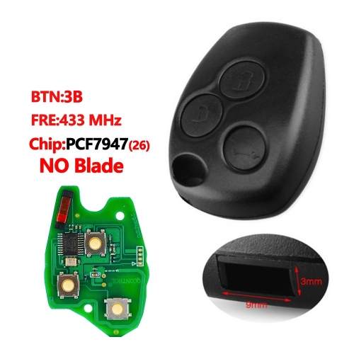 3 Buttons Remote Car Key 433mhz With  Aftermarket PCF7947(26) Chip  NO blade