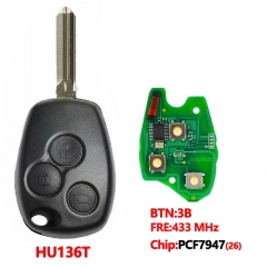3 Buttons Remote Car Key 433mhz With Aftermarket PCF7947(26) Chip With Blade Round Button