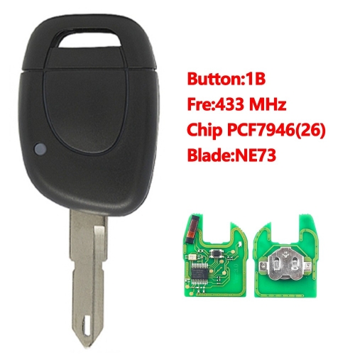1 Button Remote Car Key 433mhz With  Aftermarket PCF7946(26) Chip NE73 VAC102 Blade For Renault Key