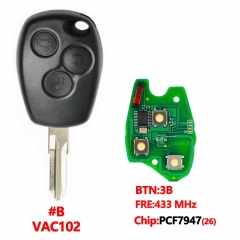 3 Buttons Remote Car Key 433mhz With Aftermarket PCF7947(26) Chip With Blade Round Button