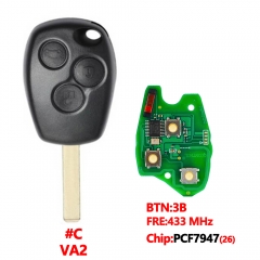 3 Buttons Remote Car Key 433mhz With Aftermarket PCF7947(26) Chip With Blade Round Button