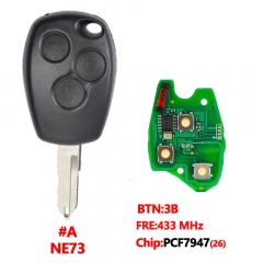 3 Buttons Remote Car Key 433mhz With Aftermarket PCF7947(26) Chip With Blade Round Button