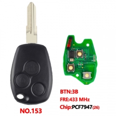 3 Buttons Remote Car Key 433mhz With Aftermarket PCF7947(26) Chip With Blade Round Button