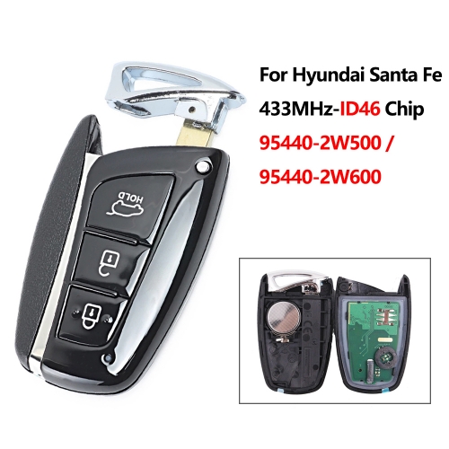 Remote Car Key Fob 3 Buttons 433Mhz ID46 Chip For Hyundai Santa Fe 2012-2015 FCC ID: 95440 2W500 / 2W600