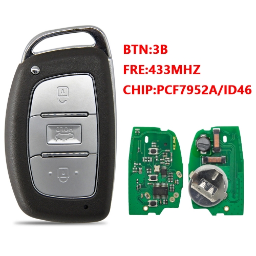 Smart Remote Car Key Fob 3 Buttons 433Mhz PCF7952 For Hyundai Elantra 2013+ FCC ID: 95440-3X510
