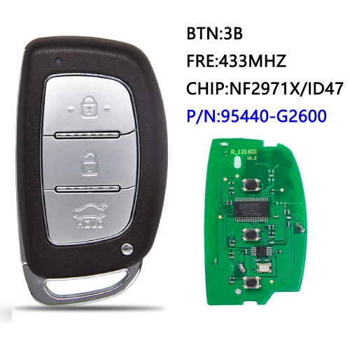 Keyless-Go FSK 433MHz ID47 Smart Remote Car Key Fob for Hyundai Ioniq 2019 P/N: 95440-G2600