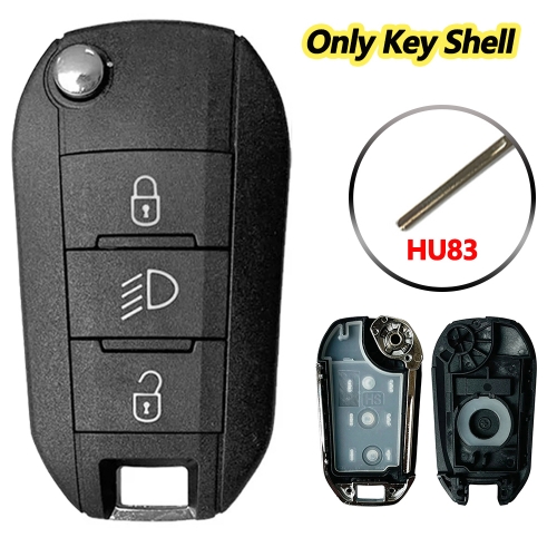 Big Flip Key Shell For Citroen And Peugeot HU83 Blade With Light Button