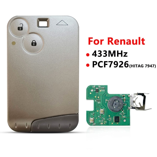 2 Button Smart Key Card 433Mhz ID46 PCF7926 Chip For Renault Laguna Without Logo with Grey Blade