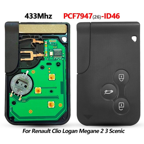 3 Button Smart Key Card 433Mhz ID46 PCF7926 Chip For Renault Megane 2 3 Scenic Grand 2003-2008 Remote Car Key