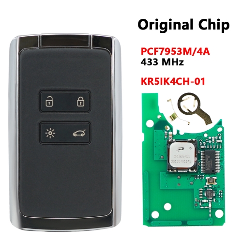 4 Button Card For Renault PCF7953/4A Chip 433MHZ Silver Border