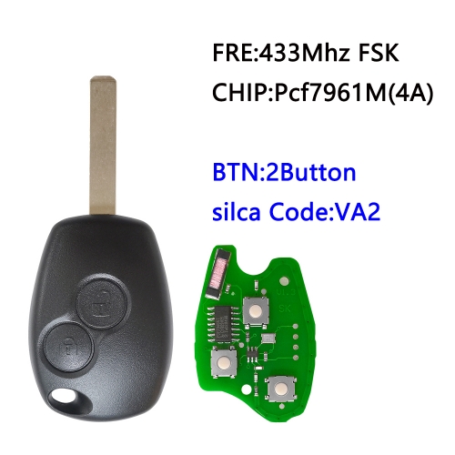 #A 2 Button Remote Car Key for Renault 433mhz With PCF7961M/4A  VA2 Round Button