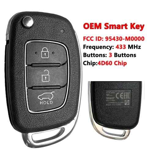 Original 3 Button Remote Flip Car Key 4D60 Chip 433Mhz for 2016-2019 Hyundai Creta Model Smart Key FCC ID: 95430-M0000